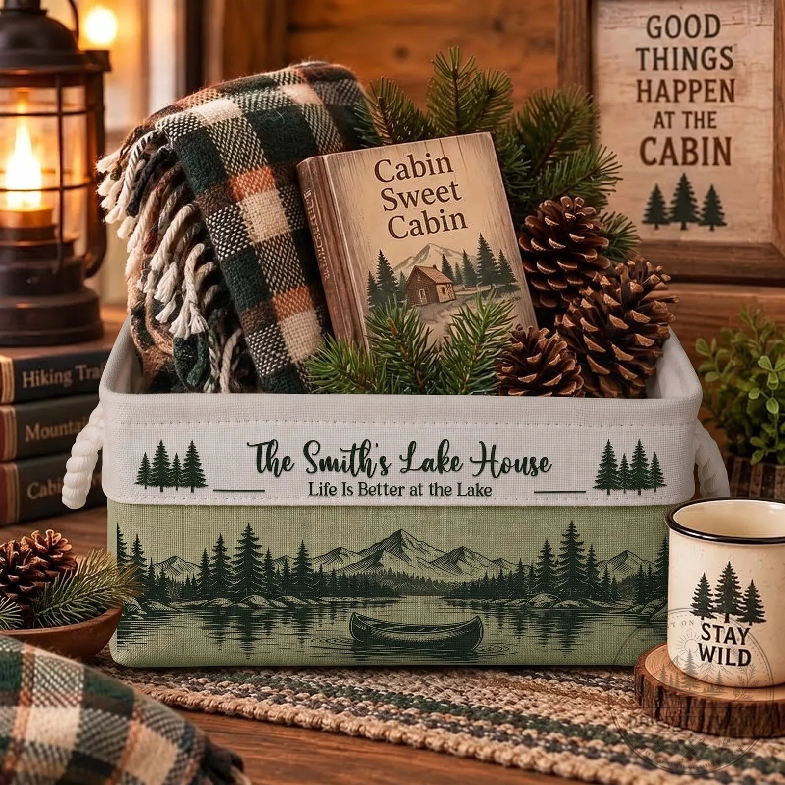Personalized Lake House Storage Basket, Cabin Sweet Cabin Life is Better at the Lake 8 Personalized Lake House Storage Basket, Cabin Sweet Cabin Life is Better at the Lake