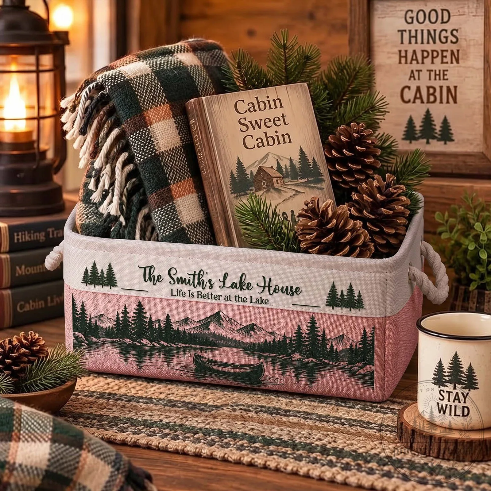 Personalized Lake House Storage Basket, Cabin Sweet Cabin Life is Better at the Lake 9 Personalized Lake House Storage Basket, Cabin Sweet Cabin Life is Better at the Lake