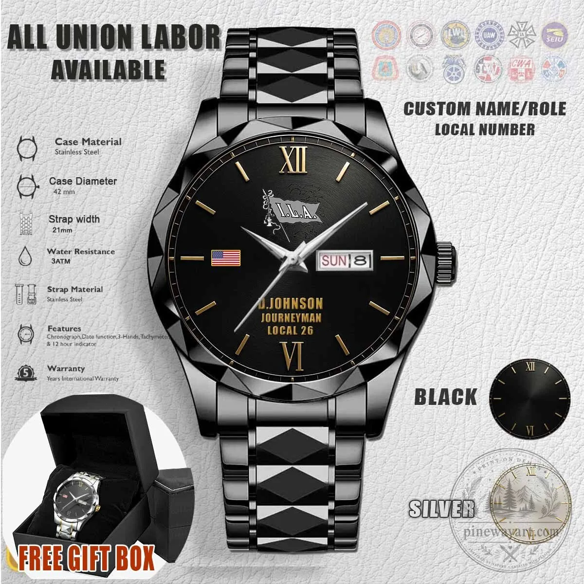 International Longshoremen's Association Personalized Stainless Steel Watch