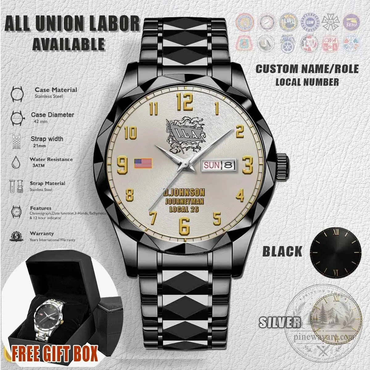 International Longshoremen's Association Personalized Stainless Steel Watch 6 International Longshoremen