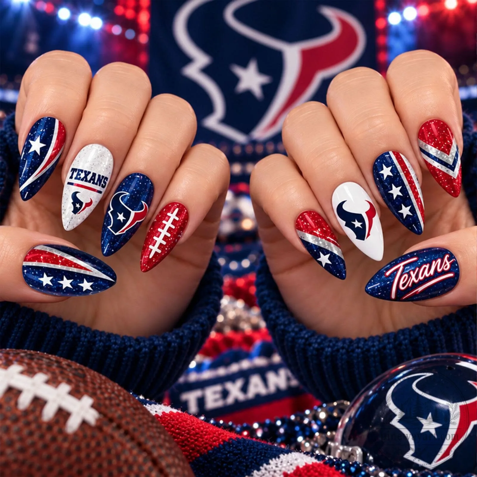Houston Texans Sparkle Game Day Football Fan Press-On Nails