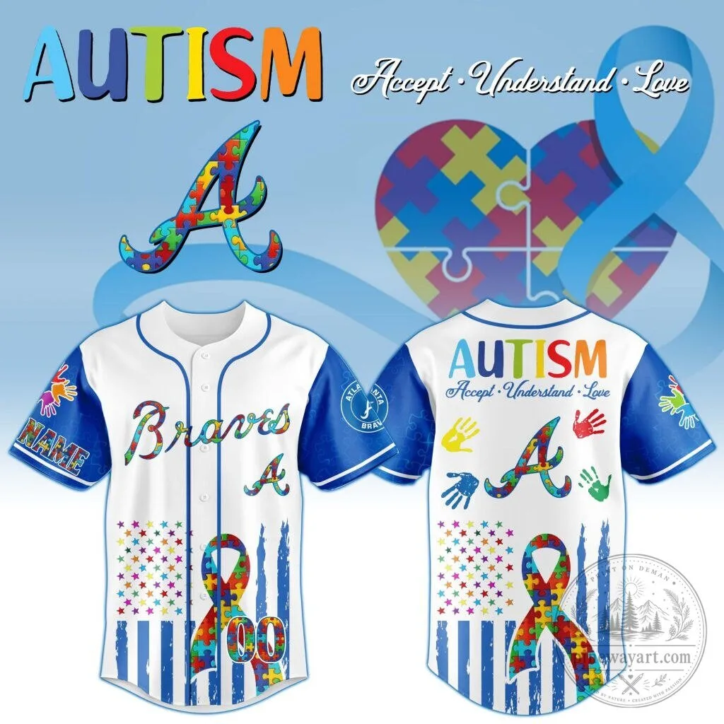 Atlanta Braves Autism Awareness Personalized Baseball Jersey for Men and Women