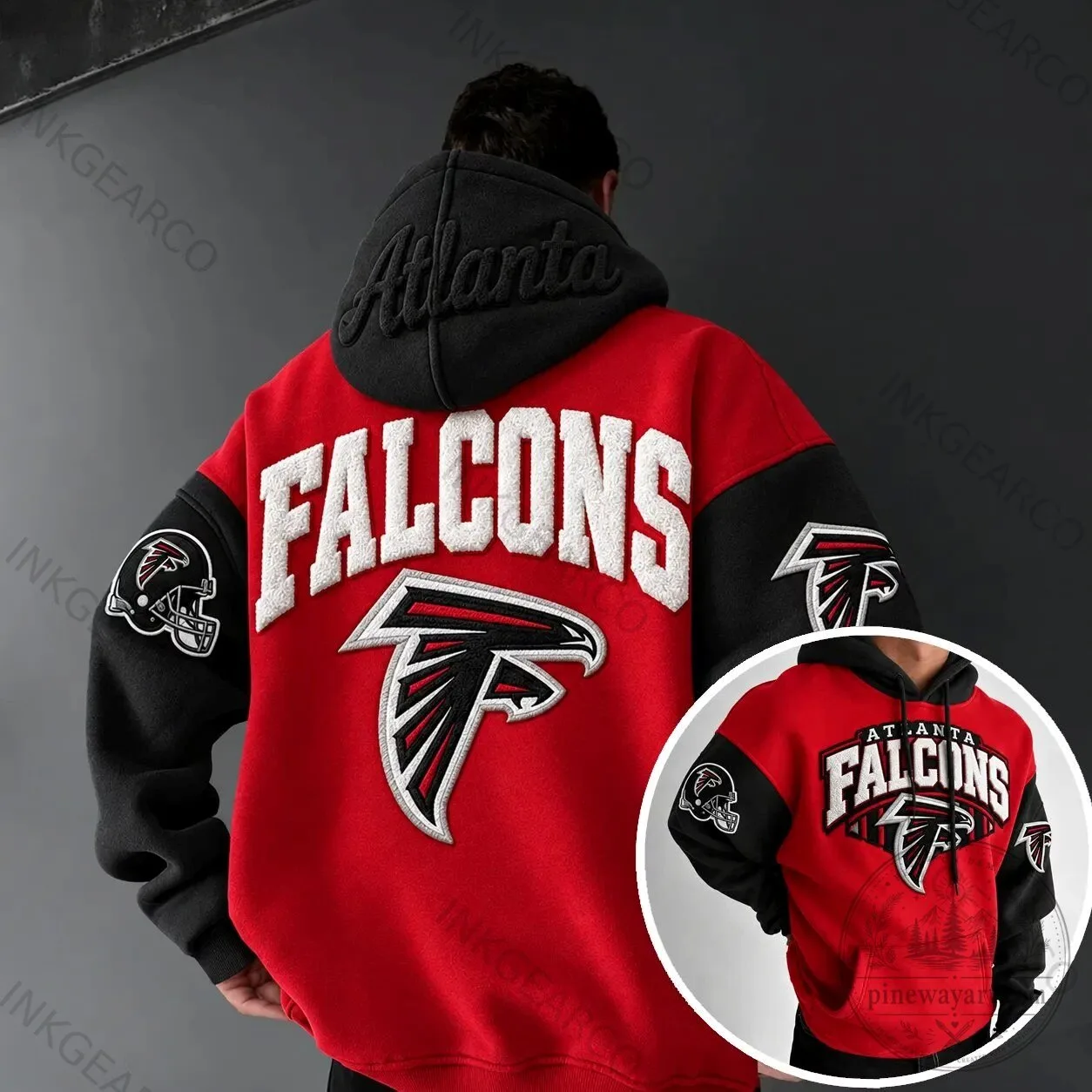 Atlanta Falcons NFL Football Team Embroidered Logo Red and Black Hoodie