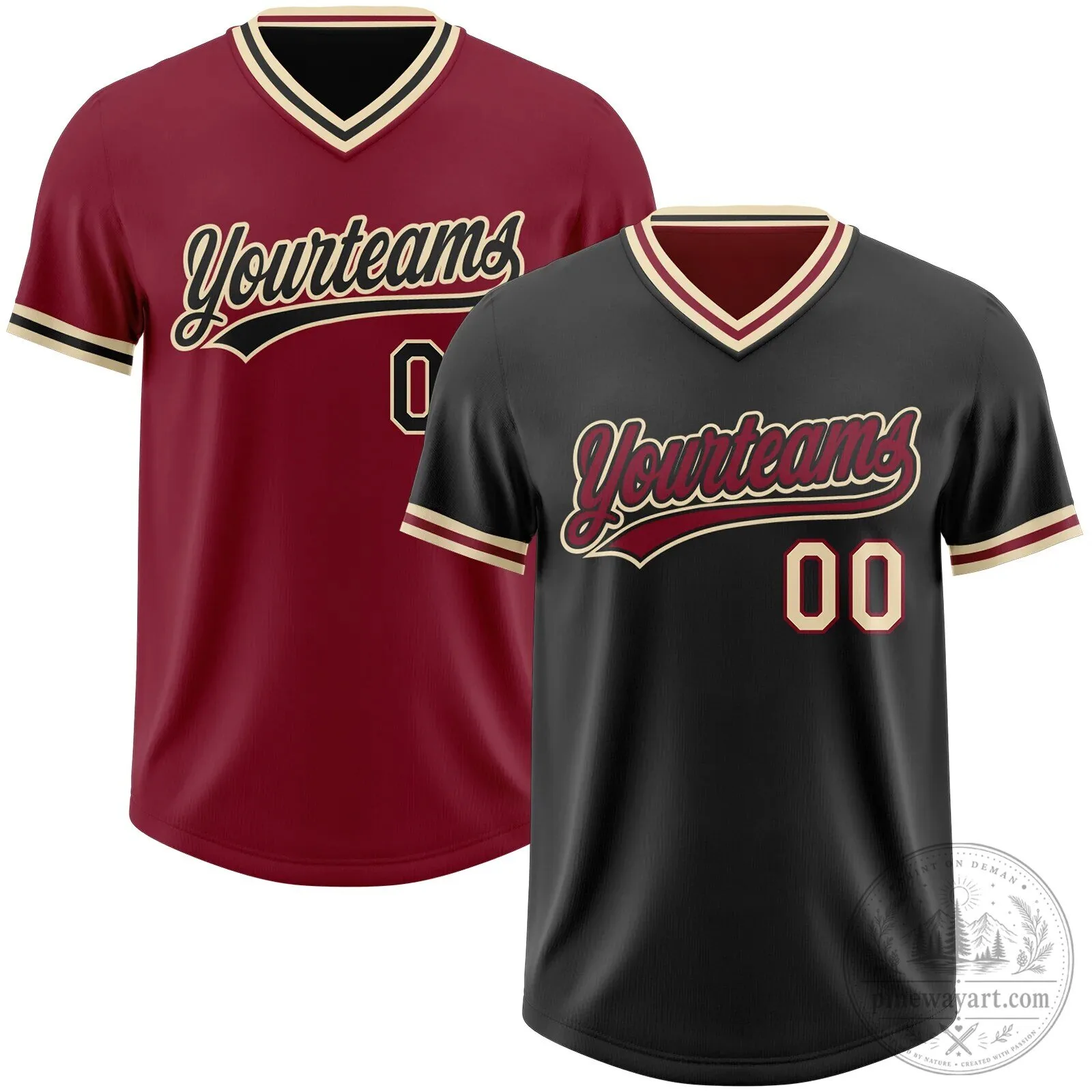 Custom Black Crimson Cream Reversible Pullover Baseball Jersey Shirt