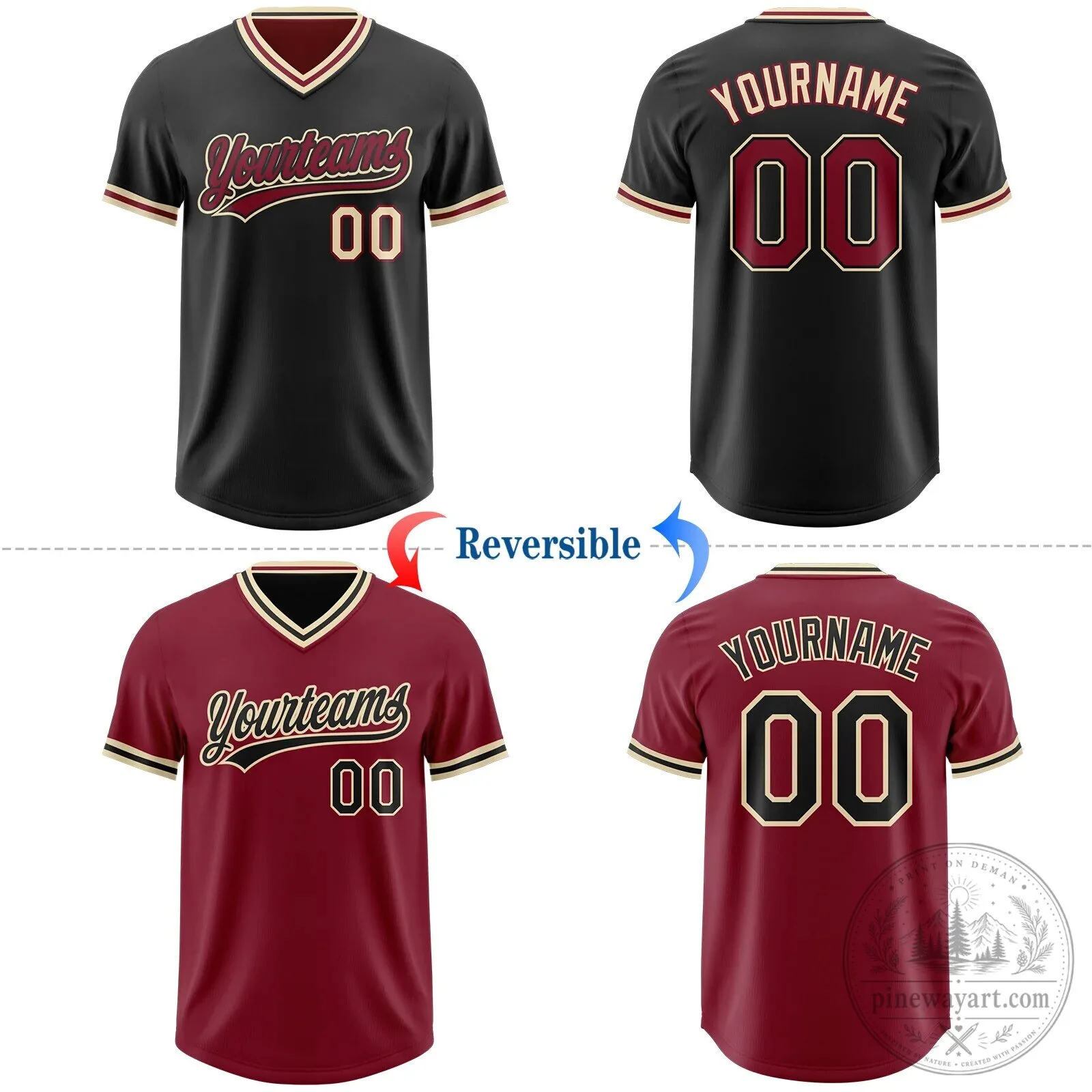 Custom Black Crimson Cream Reversible Pullover Baseball Jersey Shirt 10 Custom Black Crimson Cream Reversible Pullover Baseball Jersey Shirt